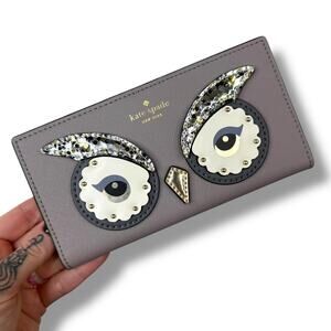 Kate Spade New York Star Bright Cityscape Gray Owl Stacy Leather Bifold Wallet